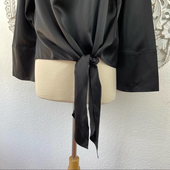 {Cinq a Sept} Scarlett Silk Satin Tie-Front Long Sleeve Blouse, Size S, NWT - Picture 4 of 9